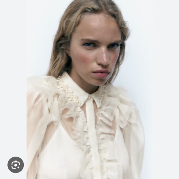Zara romantic organza blouse, white size XS (NWT) - Picture 2 of 10